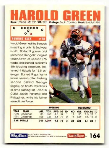 1992 SkyBox Impact #164 Harold Green Cincinnati Bengals Football Car ID:61179 - Football Card Single