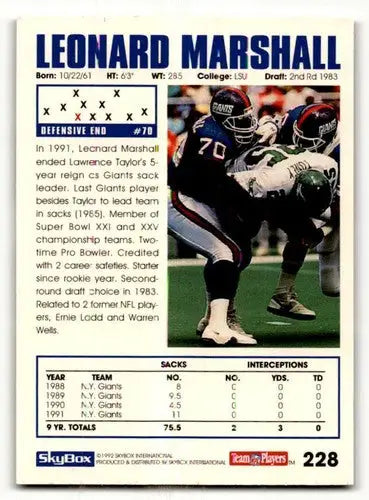 Vintage 1992 SkyBox Impact Leonard Marshall NFL football card with original gloss