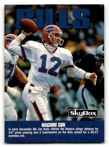 Vintage Jim Kelly Buffalo Bills trading card with original gloss featuring a throwing motion