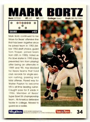 Original gloss 1992 SkyBox Impact Mark Bortz Chicago Bears football card