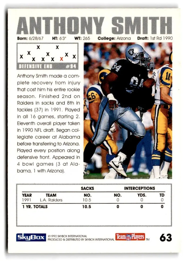 1992 SkyBox Impact #63 Anthony Smith - Football Card Single