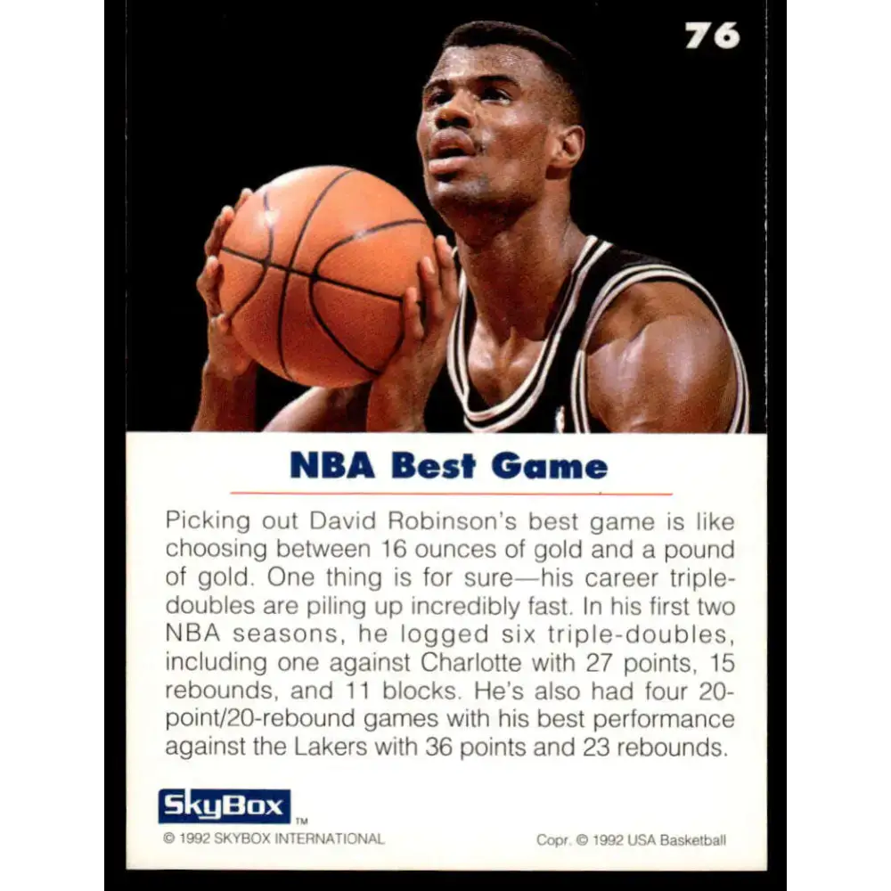 1992 SkyBox USA #76 David Robinson NM/MT USA Basketball Card - Basketball Card Single