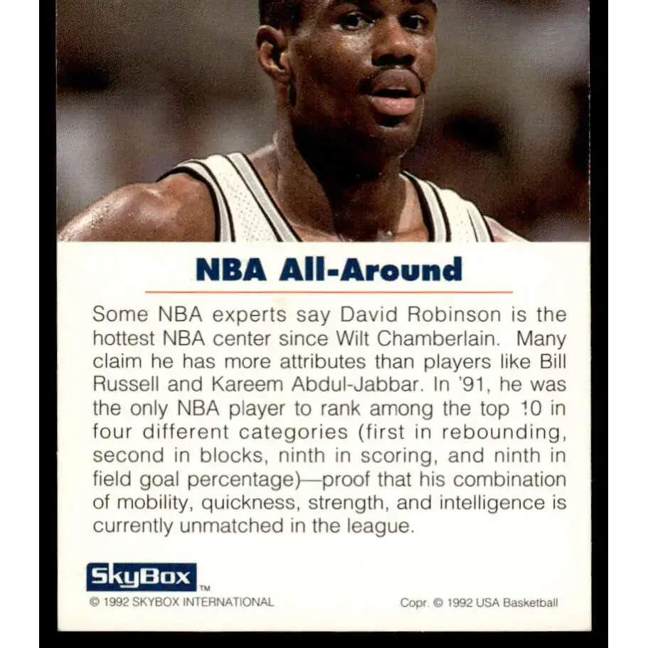 1992 SkyBox USA #81 David Robinson NM/MT USA Basketball Card - Basketball Card Single