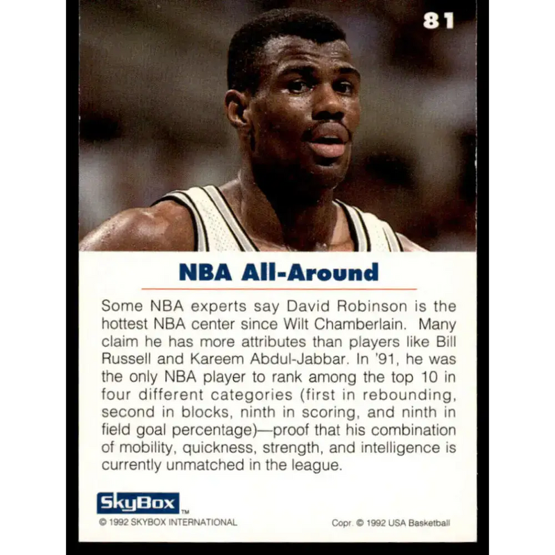 1992 SkyBox USA #81 David Robinson NM/MT USA Basketball Card - Basketball Card Single