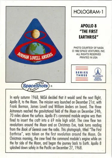 Mission patch with Earth and gold circle on 1992 Space Ventures trading card