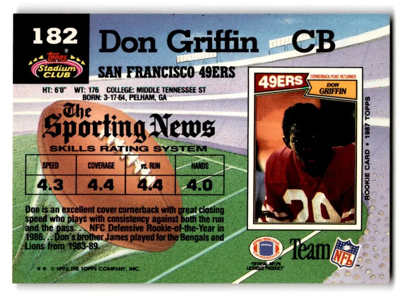 1992 Stadium Club #182 Don Griffin - Football Card Single