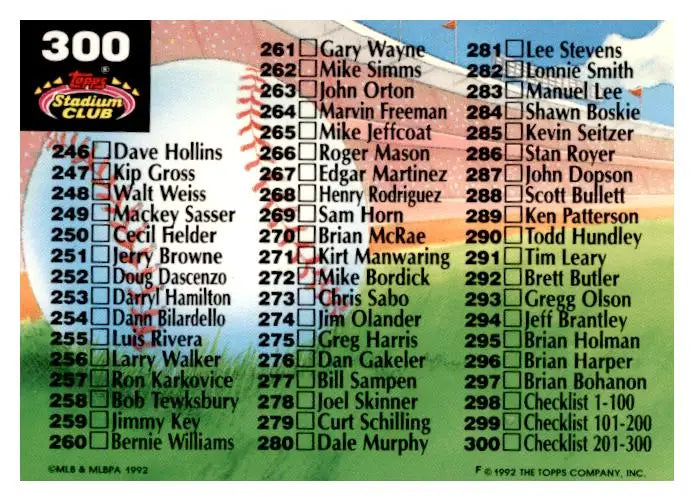 1992 Stadium Club #300b Checklist: 201-300 - Baseball Card Single