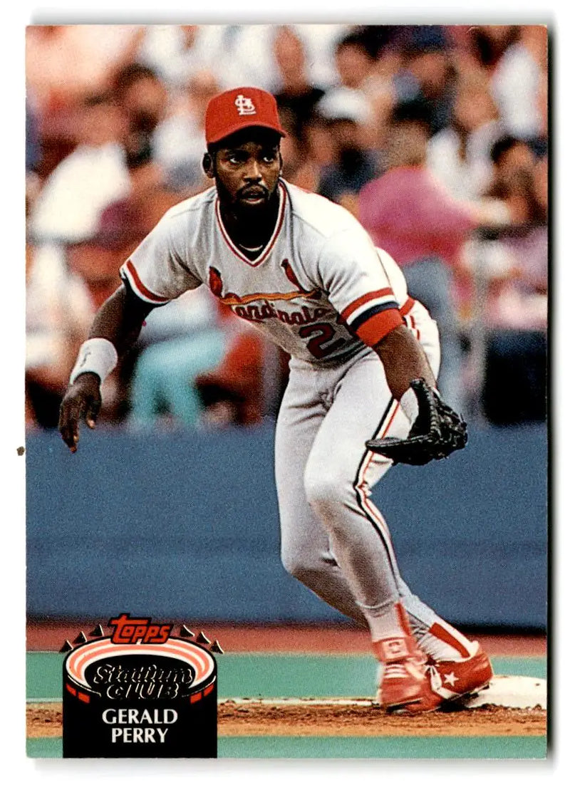 Gerald Perry 1992 Stadium Club #338 trading card featuring the baseball player