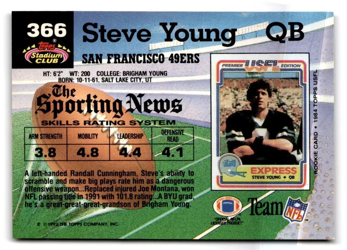 1992 1992 Stadium Club #366 Steve Young San Francisco 49ers FOOTBALL Cards - Football Card Single