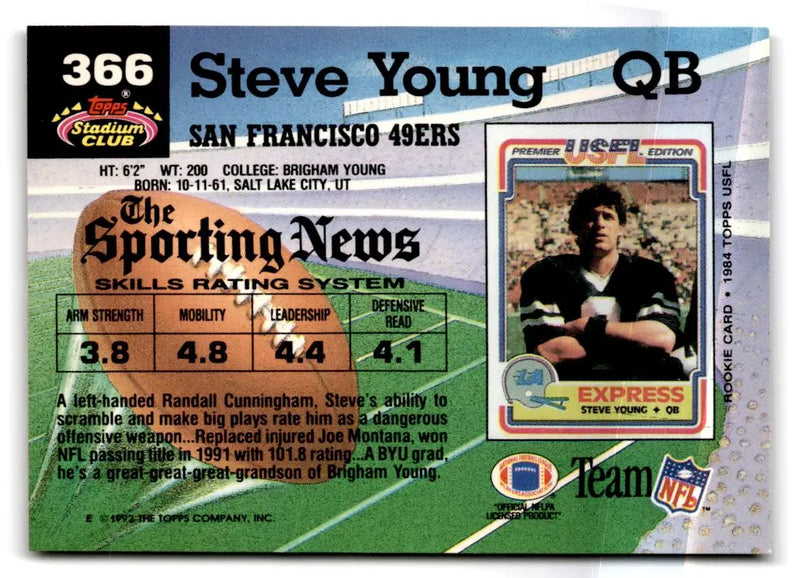 1992 1992 Stadium Club #366 Steve Young San Francisco 49ers FOOTBALL Cards - Football Card Single