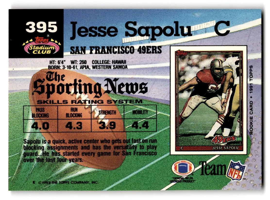 1992 Stadium Club #395 Jesse Sapolu - Football Card Single