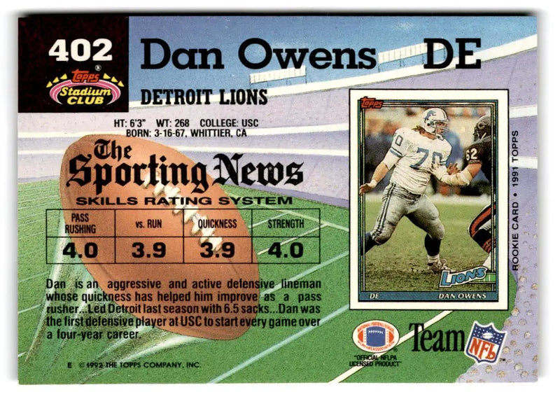 1992 Stadium Club #402 Dan Owens - Football Card Single