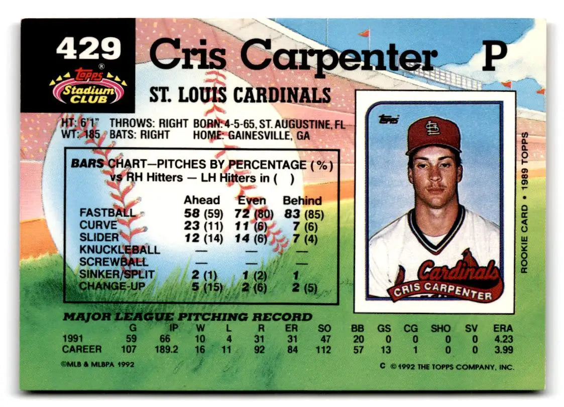 1992 Stadium Club #429 Cris Carpenter - Baseball Card Single