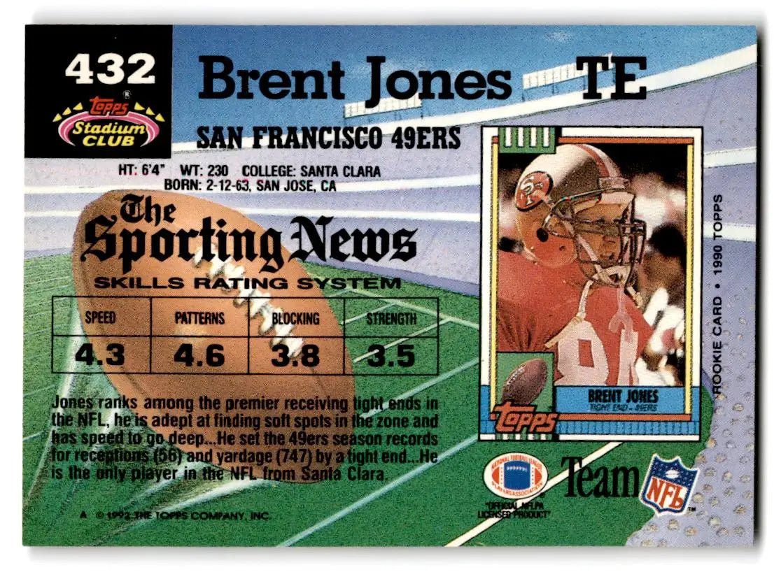 1992 Stadium Club #432 Brent Jones - Football Card Single