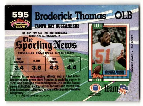 Vintage NFL trading card featuring Broderick Thomas Tampa Bay Buccaneers original gloss