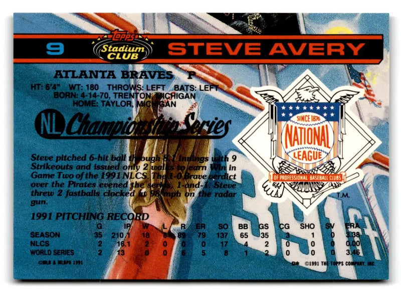 1992 Stadium Club Dome #9 Steve Avery - Baseball Card Single