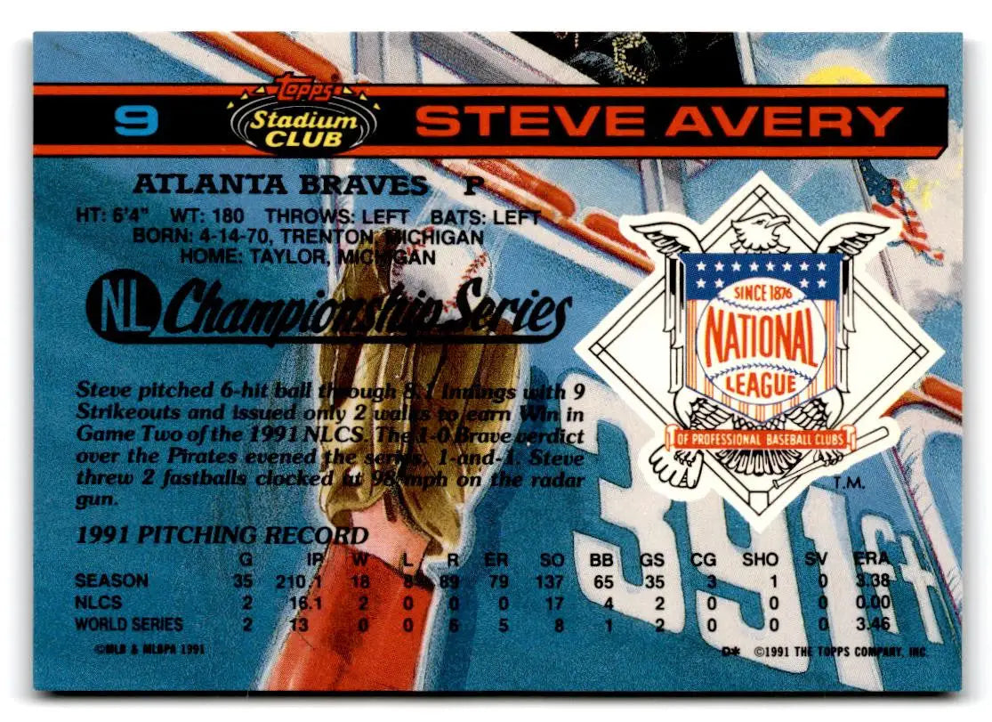 1992 Stadium Club Dome #9 Steve Avery - Baseball Card Single