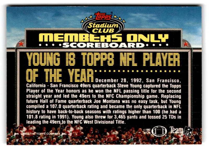1992 Stadium Club Members Only #NNO Steve Young - Football Card Single