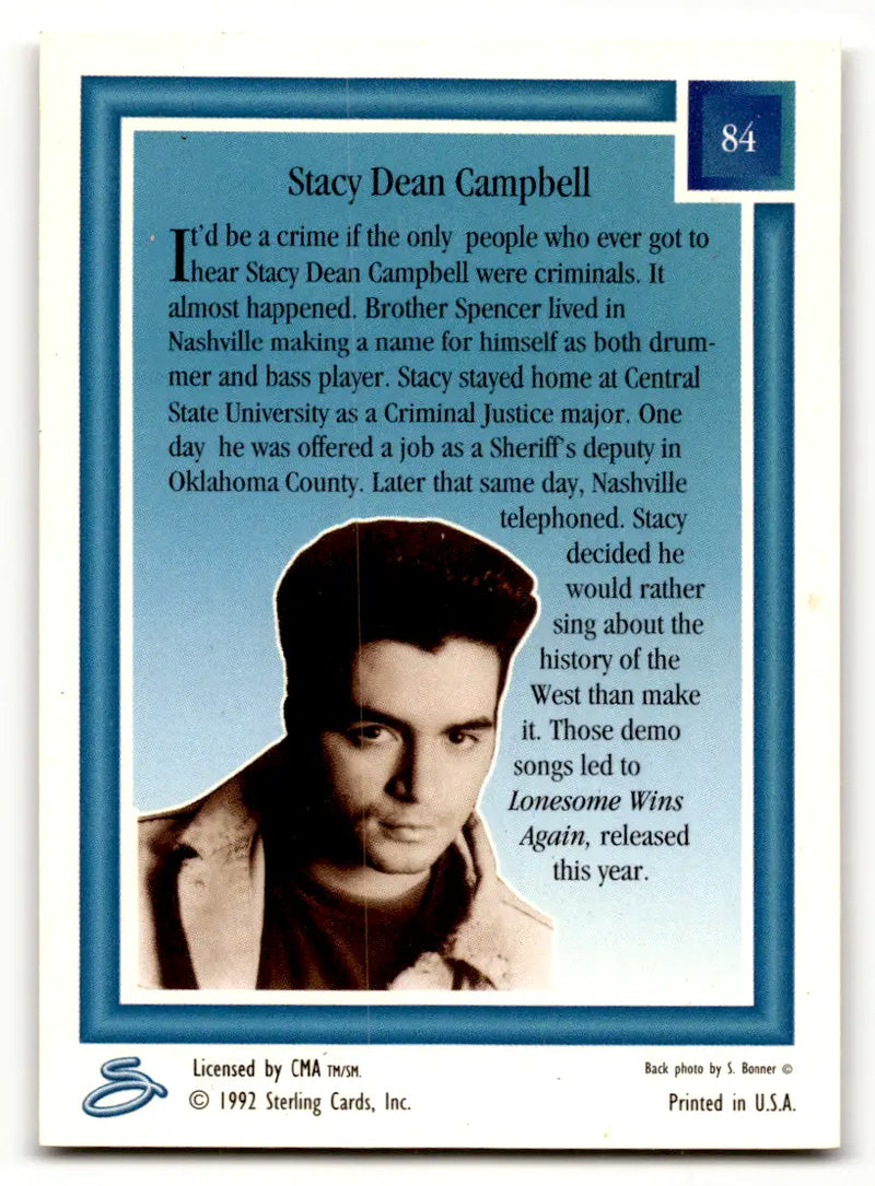Stacy Dean Campbell trading card from 1992 Sterling Cards CMA Country Gold collection