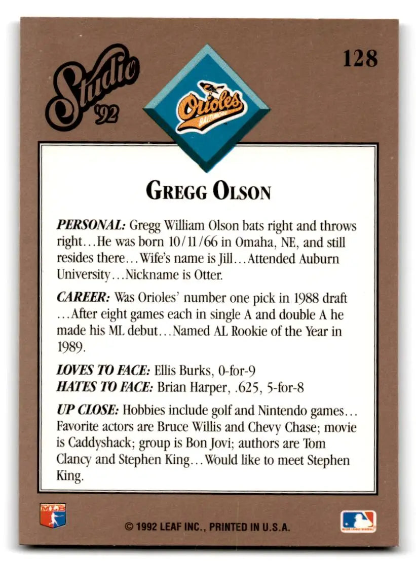 1992 Studio #128 Gregg Olson - Baseball Card Single