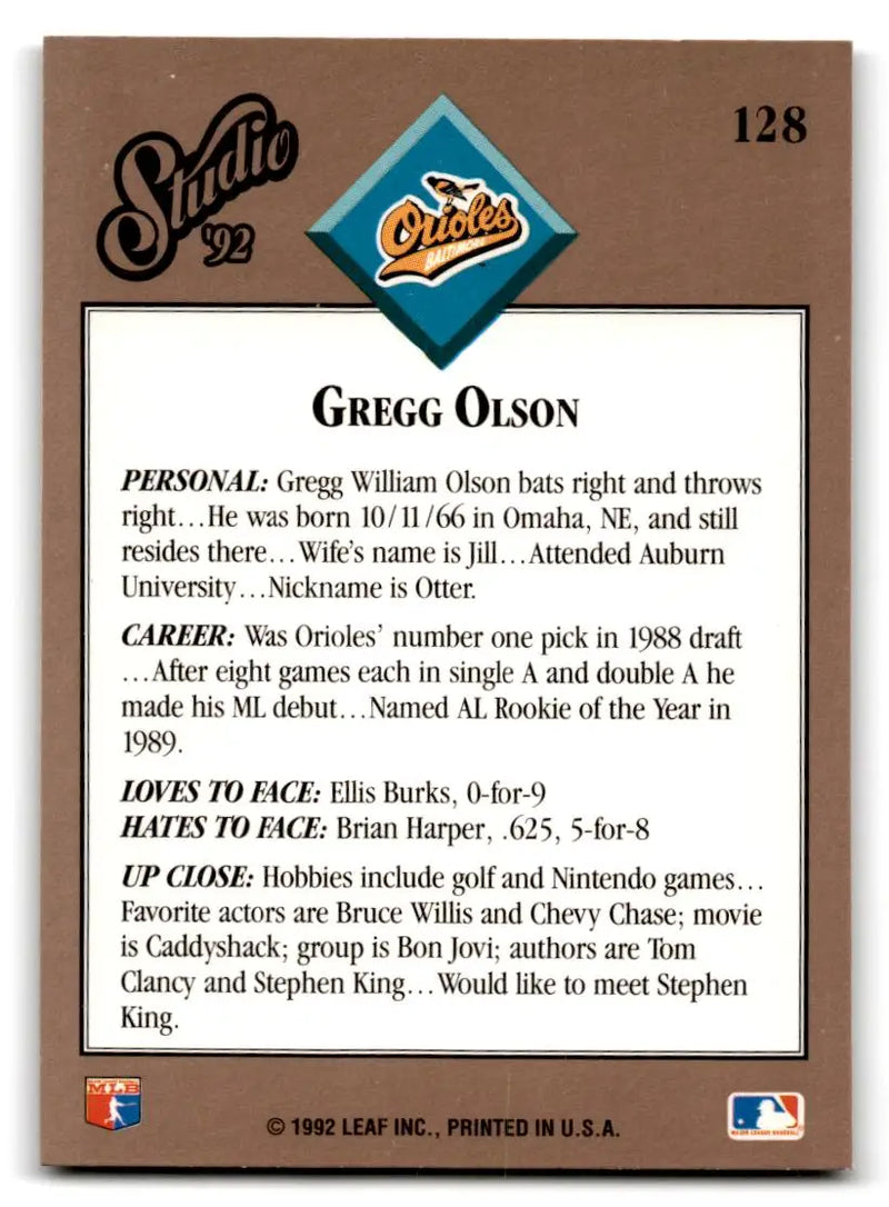1992 Studio #128 Gregg Olson - Baseball Card Single