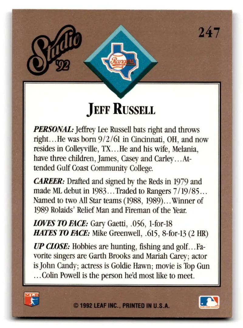 1992 Studio #247 Jeff Russell - Baseball Card Single