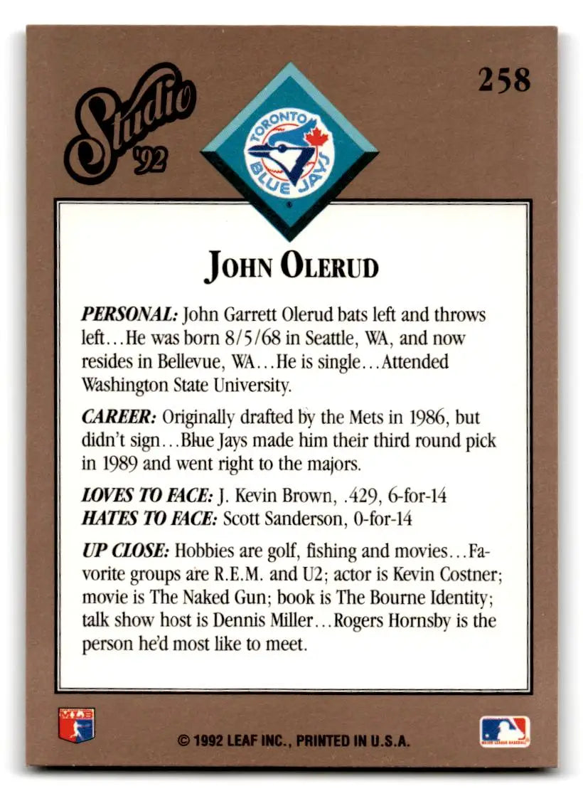 1992 Studio #258 John Olerud - Baseball Card Single