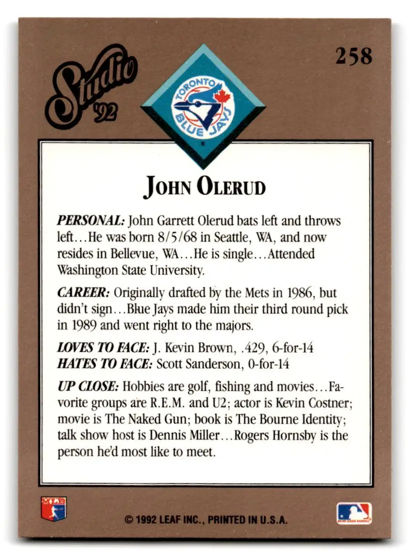 1992 Studio #258 John Olerud - Baseball Card Single