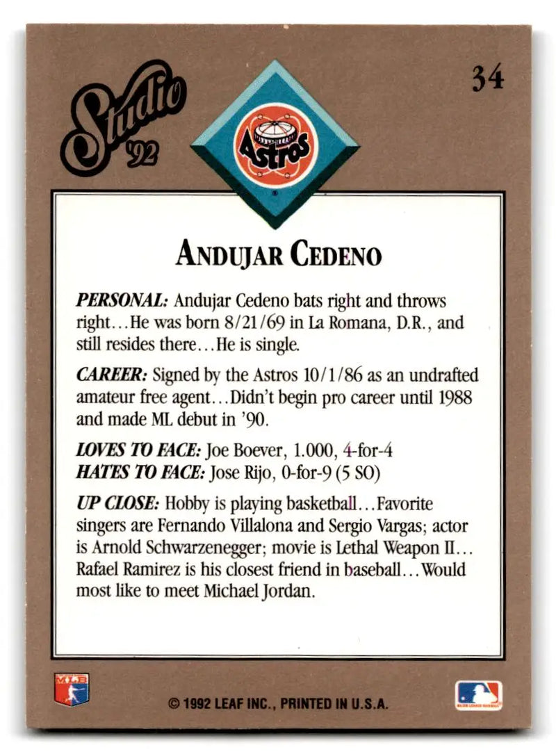 1992 Studio #34 Andujar Cedeno - Baseball Card Single