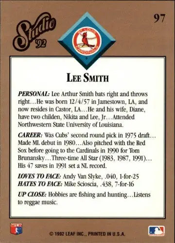 1992 Studio #97 Lee Smith NM Near Mint Cardinals ID:19226 - Baseball Card Single