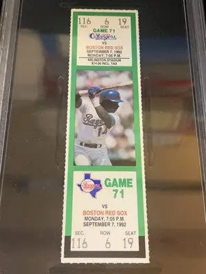 Framed 1992 Texas Rangers home debut ticket featuring Nolan Ryan and Jose Canseco