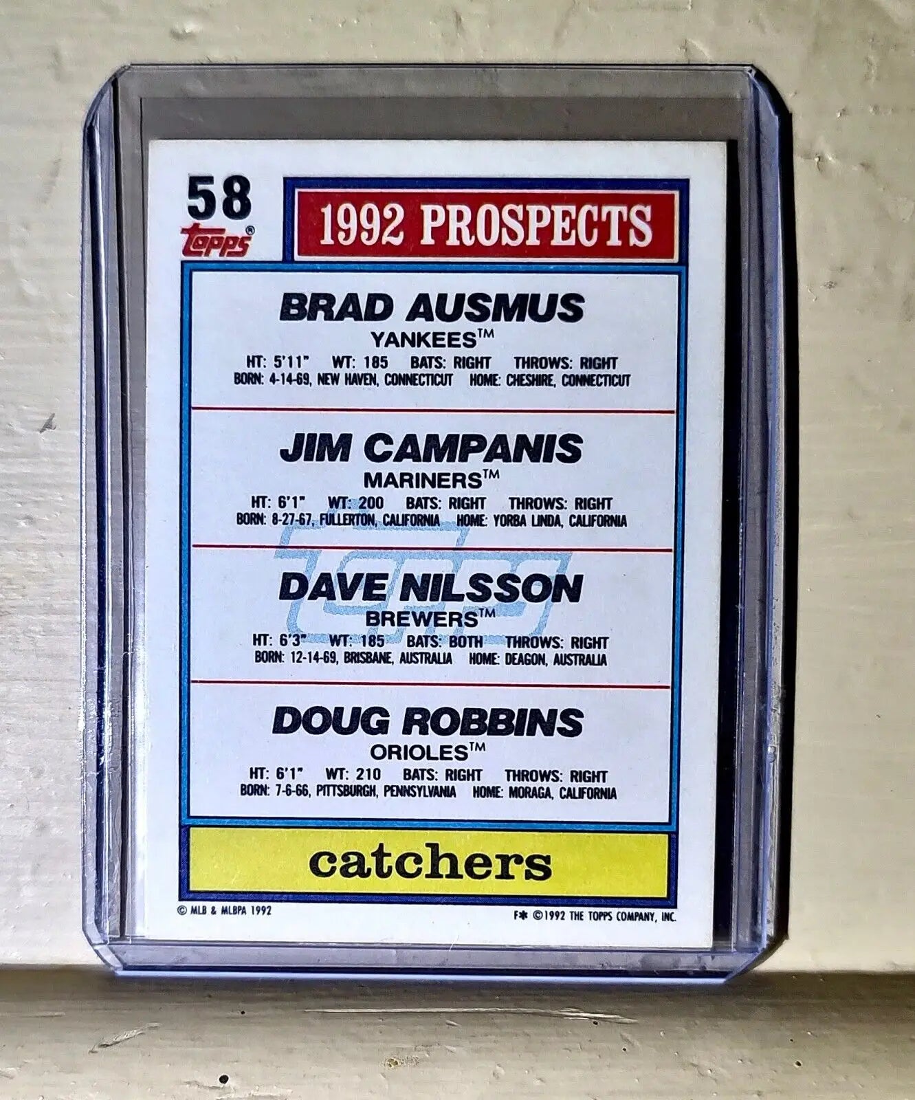 1992 Top Prospects Catchers Topps Baseball Card #58 - Baseball Card Single