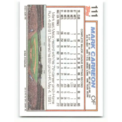 1992 Topps #111 Mark Carreon EX Excellent New York Mets Baseball Card - Trading Cards