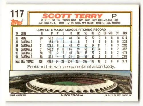 1992 Topps #117 Scott Terry St. Louis Cardinals Baseball Cards EX/NM ID:55866 - Baseball Card Single