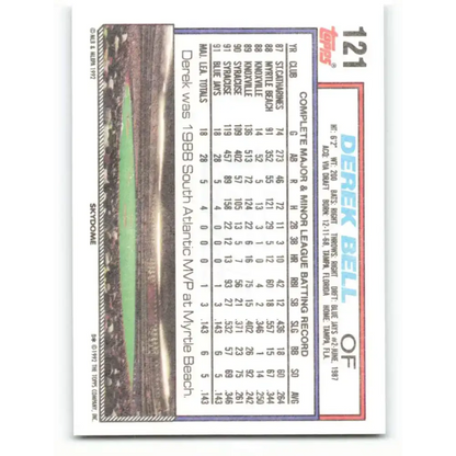 1992 Topps #121 Derek Bell EX Excellent Toronto Blue Jays Baseball Card - Baseball Card