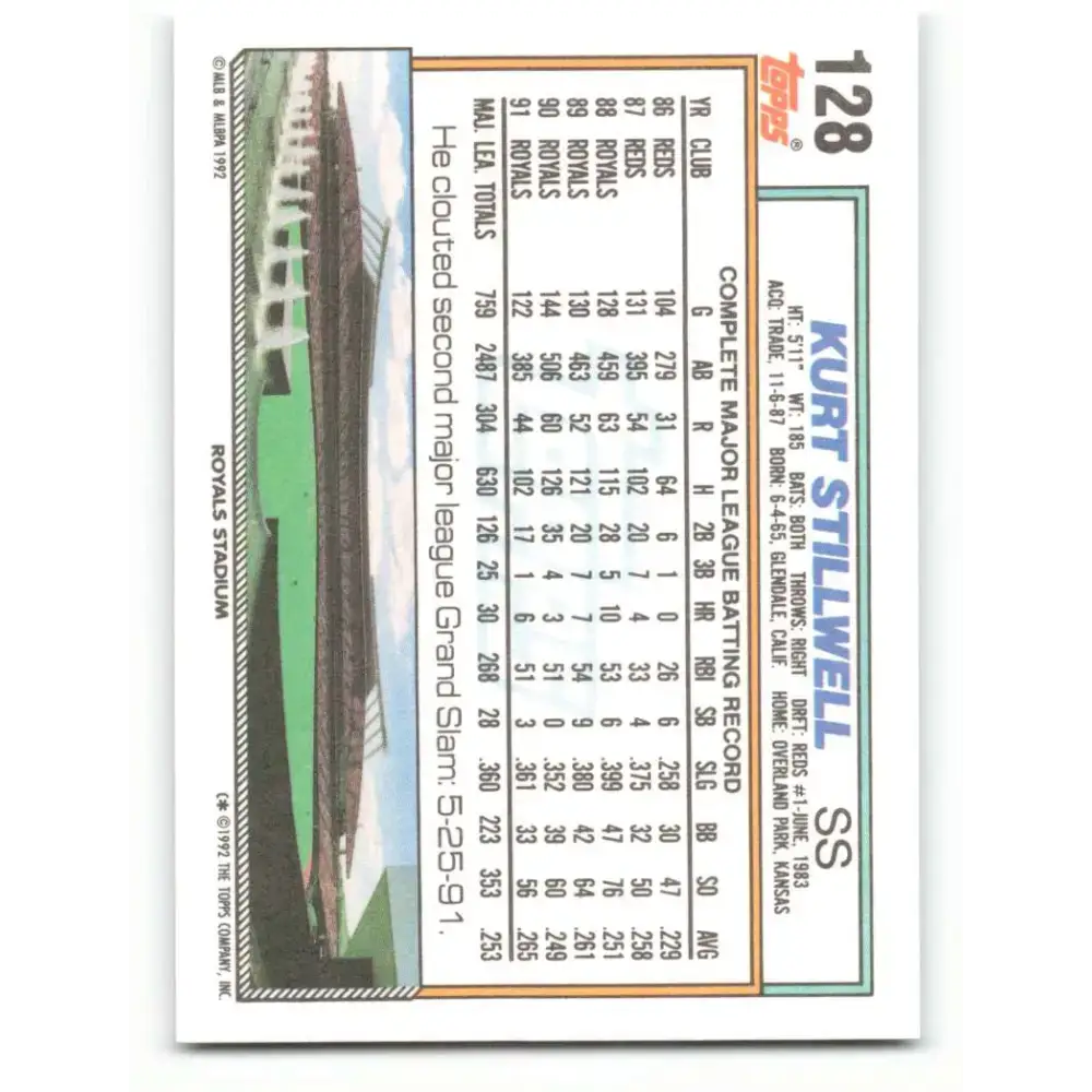 1992 Topps #128 Kurt Stillwell NM-MT Kansas City Royals Baseball Card - Baseball Card Single