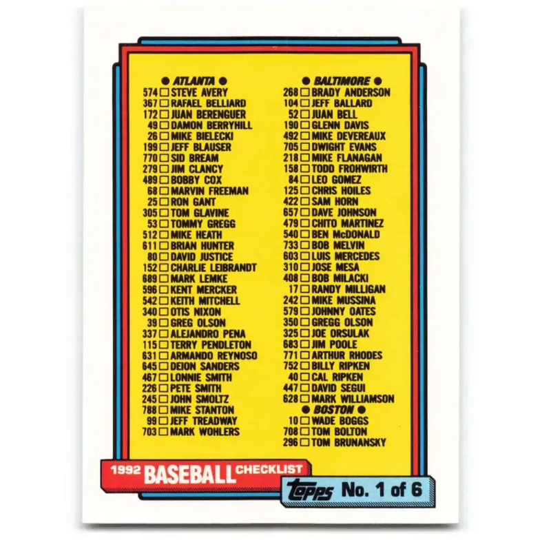 1992 Topps #131 Checklist 1-132 NM-MT Baseball Card - Baseball Card Single
