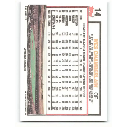 1992 Topps #14 Wes Chamberlain EX Excellent Philadelphia Phillies Baseball Card - Baseball Card