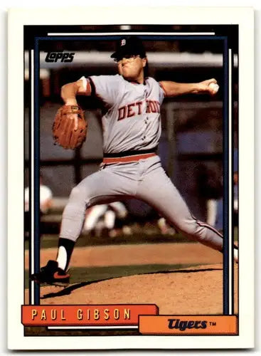 Original gloss Paul Gibson baseball card from 1992 Topps #143 featuring Tigers ID 43505
