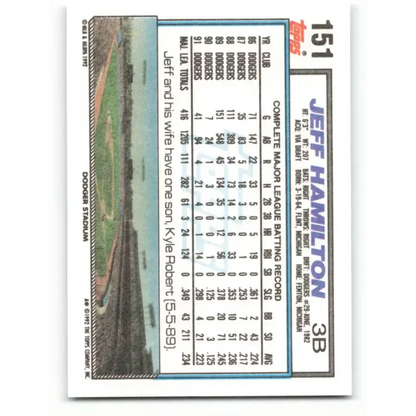 1992 Topps #151 Jeff Hamilton EX Excellent Los Angeles Dodgers Baseball Card - Baseball Card