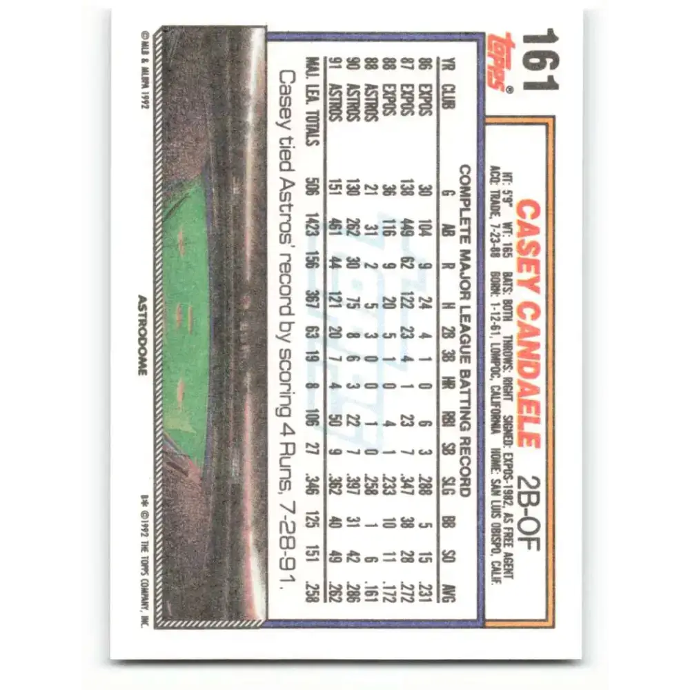 1992 Topps #161 Casey Candaele NM-MT Houston Astros Baseball Card - Baseball Card Single