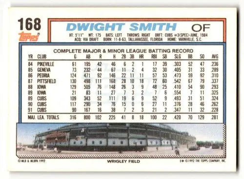 1992 Topps #168 Dwight Smith Chicago Cubs Baseball Cards EX/NM ID:61128 - Baseball Card Single