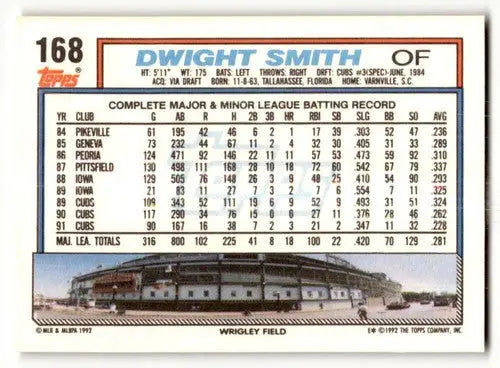 1992 Topps #168 Dwight Smith Chicago Cubs Baseball Cards EX/NM ID:61160 - Baseball Card Single