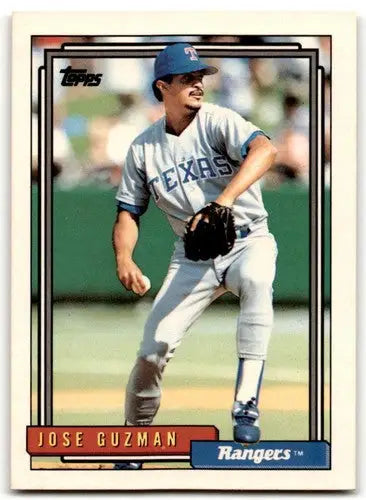Original gloss baseball card of Jose Guzman from 1992 Topps, near mint Rangers ID:43507