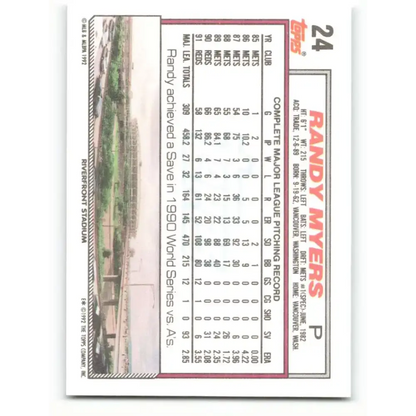 1992 Topps #24 Randy Myers EX Excellent Cincinnati Reds Baseball Card