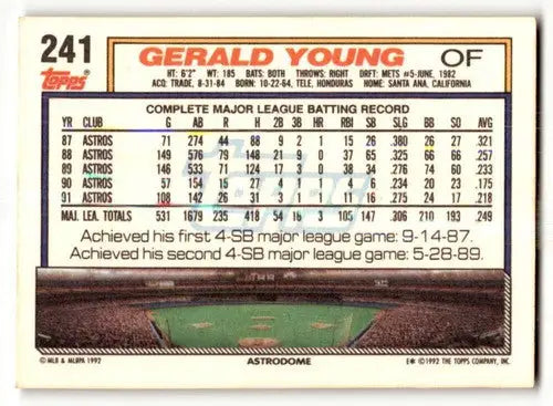 1992 Topps #241 Gerald Young Houston Astros Baseball Cards EX/NM ID:61172 - Baseball Card Single