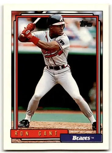 Original gloss Ron Gant baseball card from 1992 Topps #25 Braves ID 43485
