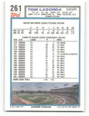 1992 Topps #261 Tommy Lasorda NM Near Mint Dodgers MG ID:81527 - Baseball Card Single