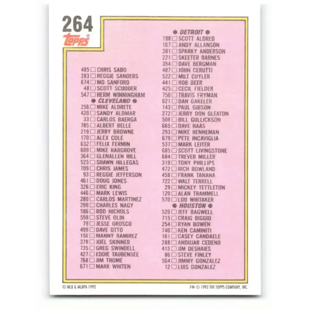 1992 Topps #264 Checklist 133-264 NM-MT Baseball Card
