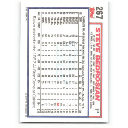 1992 Topps #267 Steve Bedrosian EX Excellent Minnesota Twins Baseball Card - Baseball Card